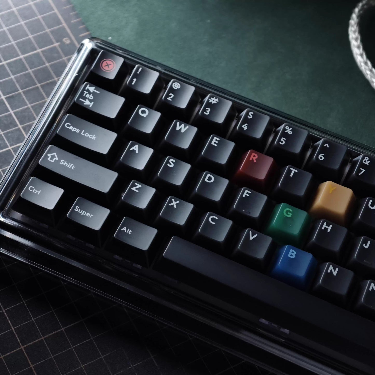 Retro Dark Lights Jade Semi-Transparent Keycap Set, Cherry Profile, Dye Sub PBT, PC Transparent