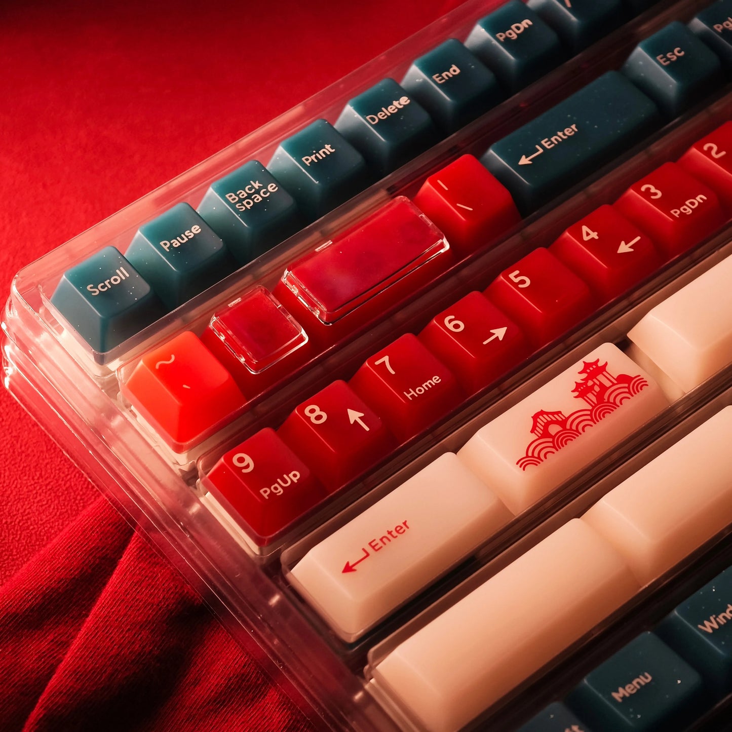Red Bean Jade Semi-Transparent Keycap Set, Cherry Profile, Dye Sub PBT, PC Transparent