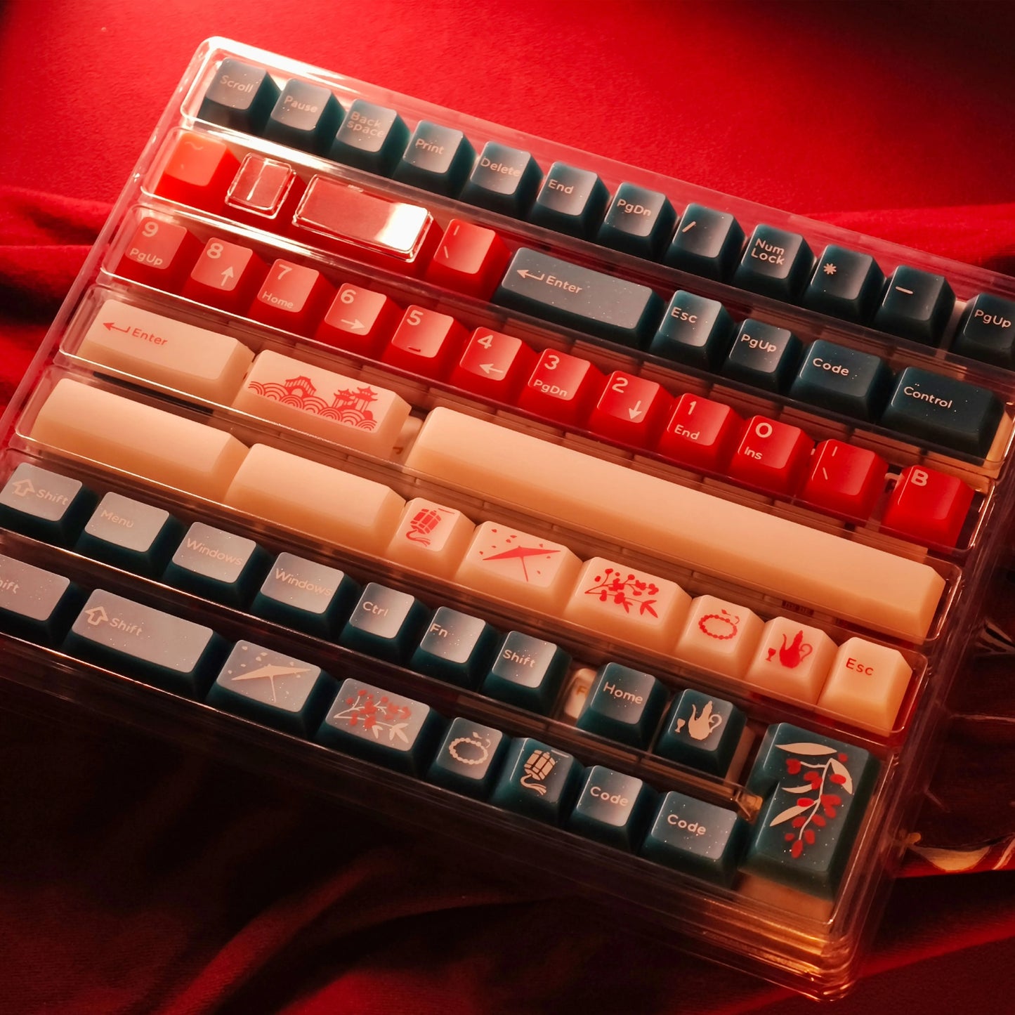 Red Bean Jade Semi-Transparent Keycap Set, Cherry Profile, Dye Sub PBT, PC Transparent