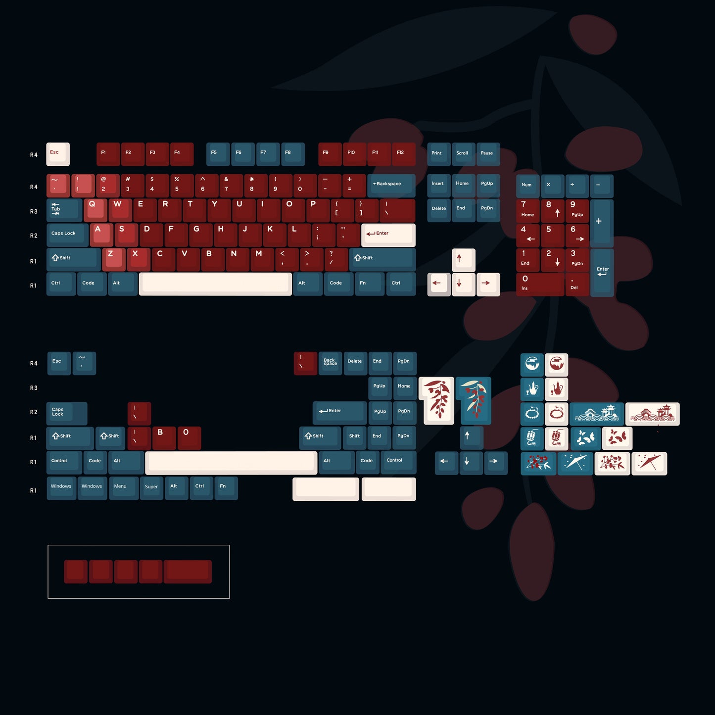 Red Bean Jade Semi-Transparent Keycap Set, Cherry Profile, Dye Sub PBT, PC Transparent