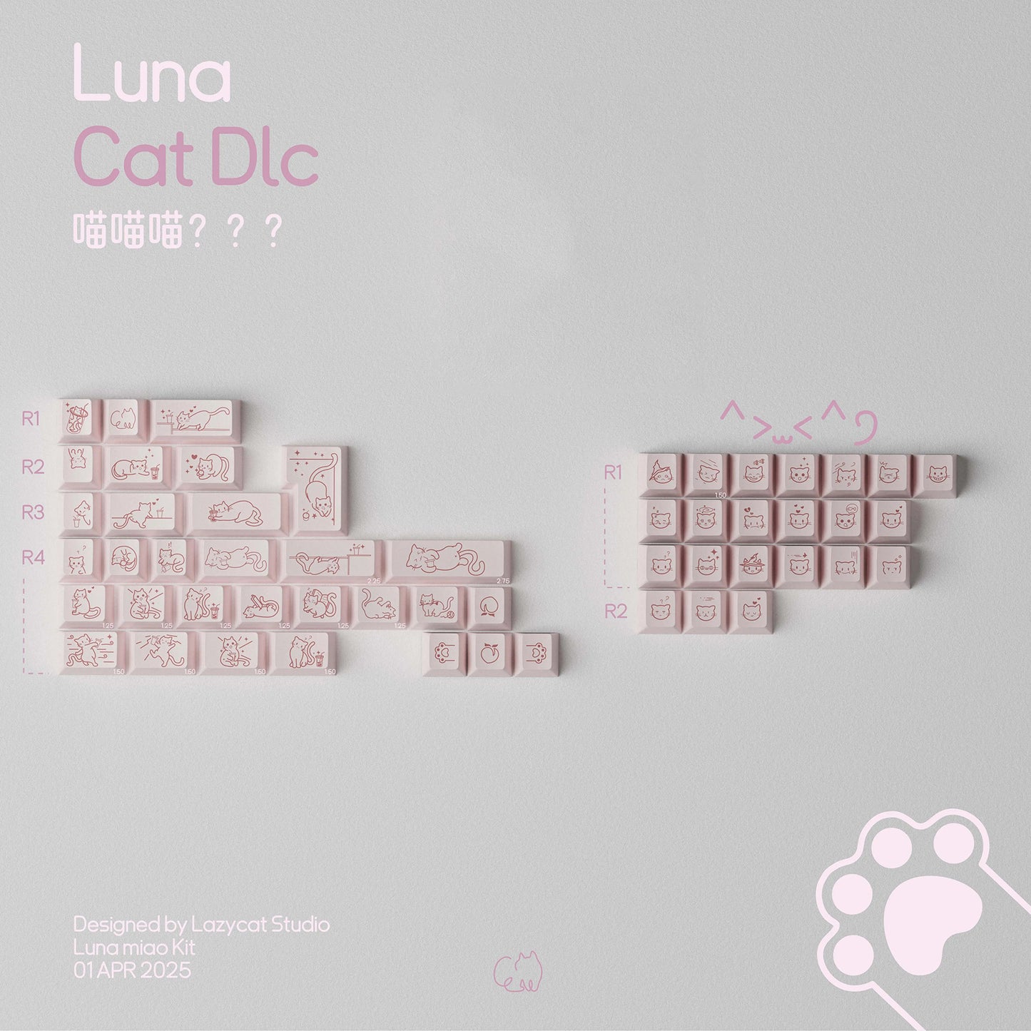Lazycat Studio Jelly Cat Cute Keycap Set, Cherry Profile