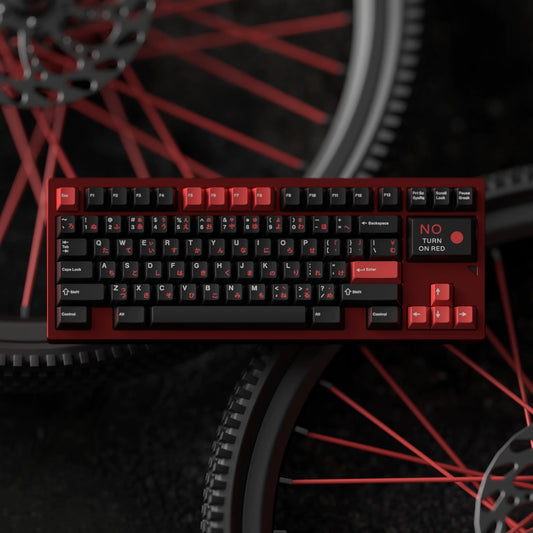 JKDK WOB with Red Sub-legends JP/Cyrillic Keycap Set, Cherry Profile, Dye Sub PBT Key Cap