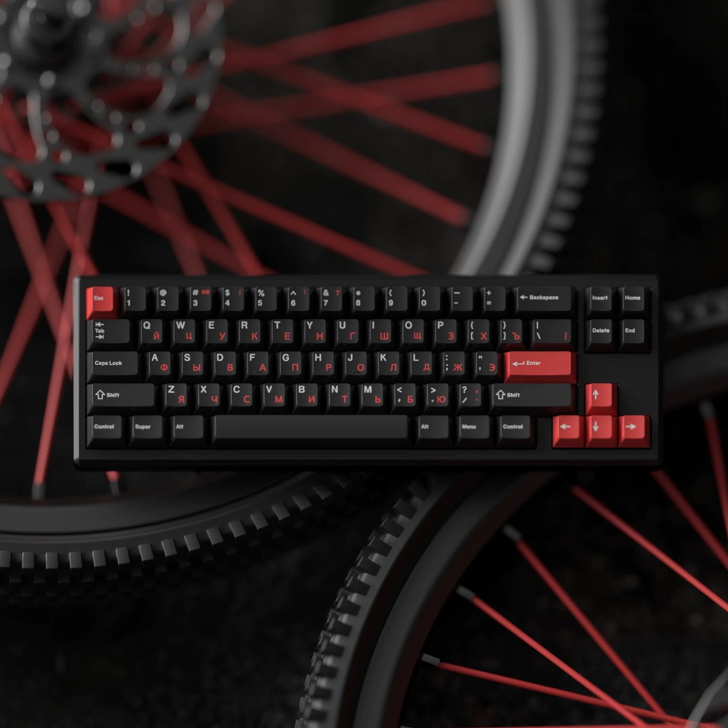 JKDK WOB with Red Sub-legends JP/Cyrillic Keycap Set, Cherry Profile, Dye Sub PBT Key Cap