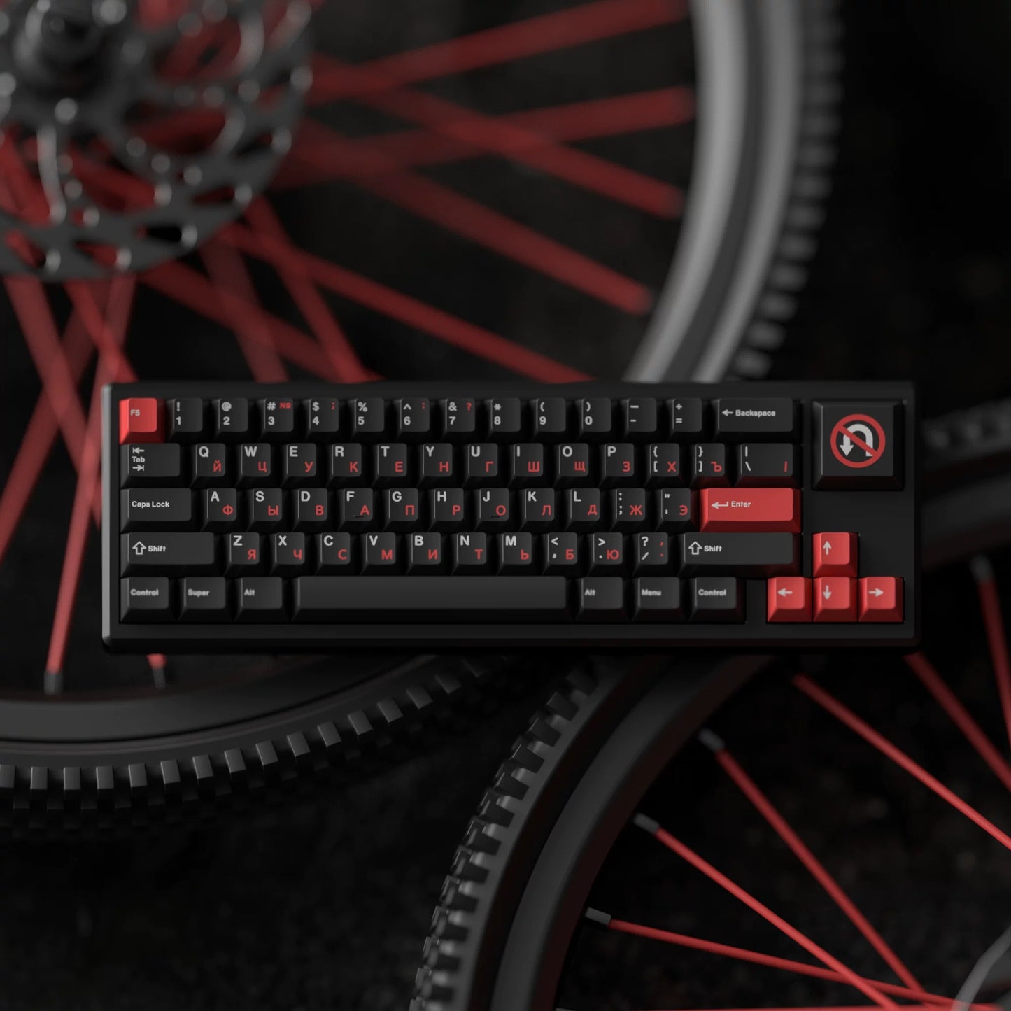 JKDK WOB with Red Sub-legends JP/Cyrillic Keycap Set, Cherry Profile, Dye Sub PBT Key Cap