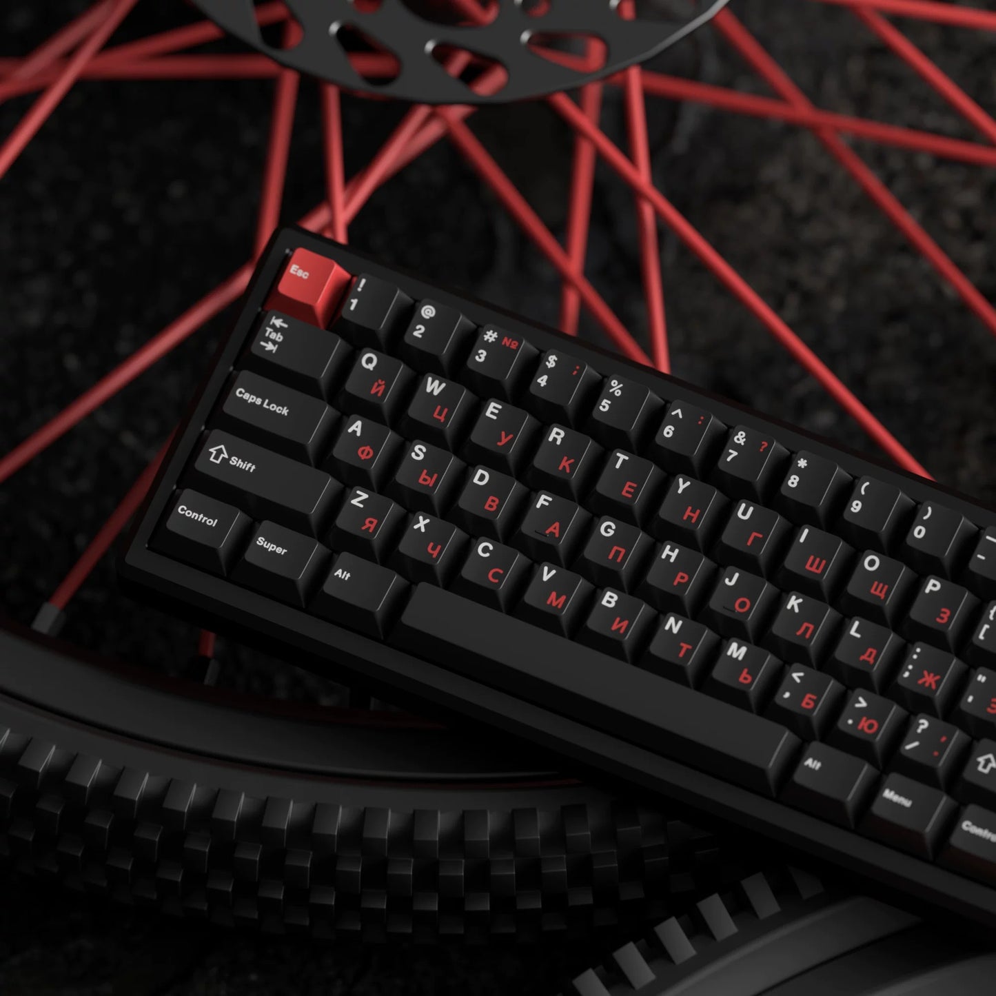 JKDK WOB with Red Sub-legends JP/Cyrillic Keycap Set, Cherry Profile, Dye Sub PBT Key Cap