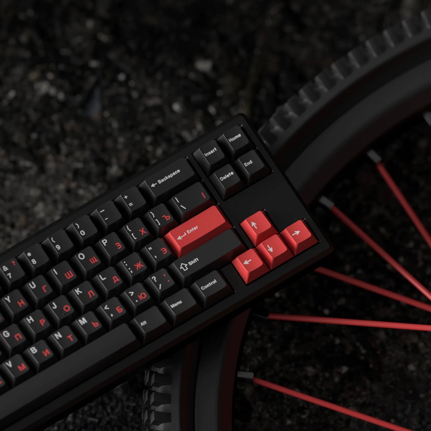 JKDK WOB with Red Sub-legends JP/Cyrillic Keycap Set, Cherry Profile, Dye Sub PBT Key Cap