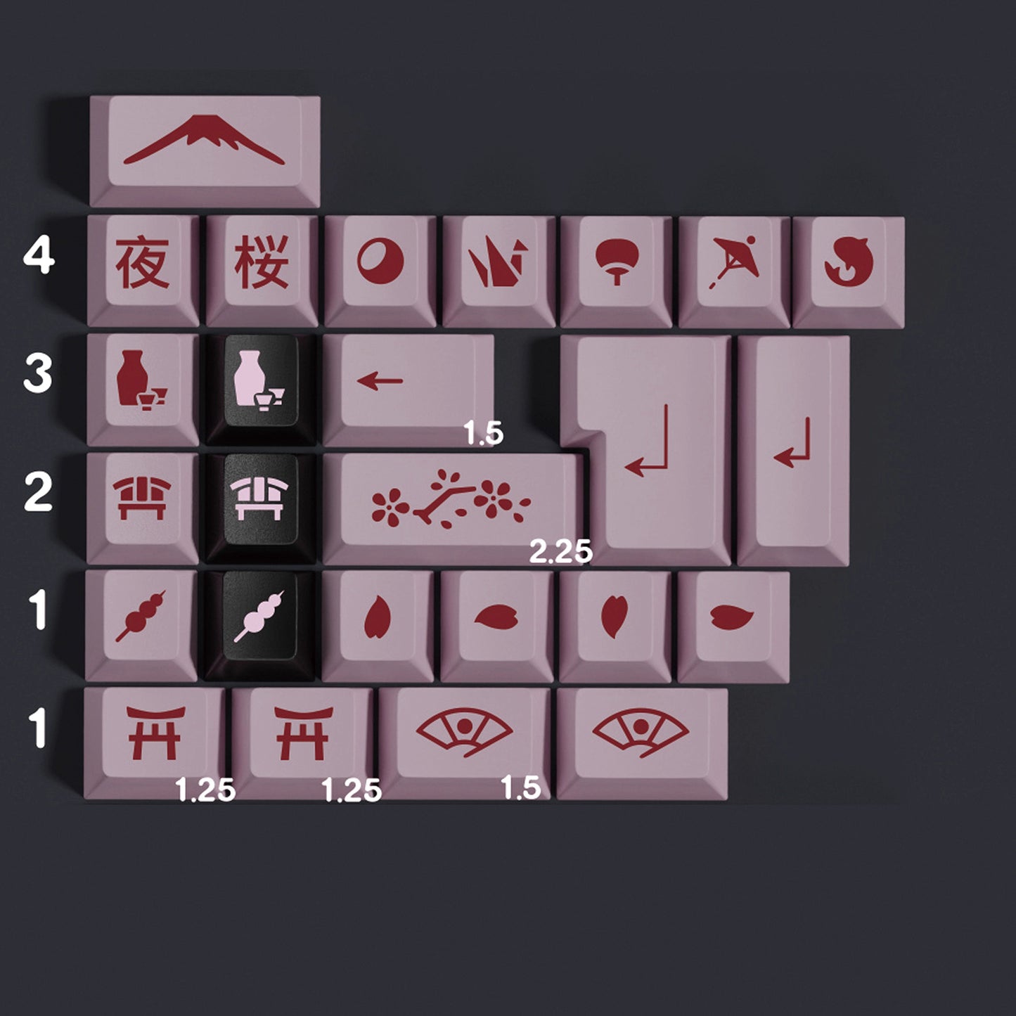 JTK Night Sakura Keycap Set, Cherry Profile, Dye Sub PBT