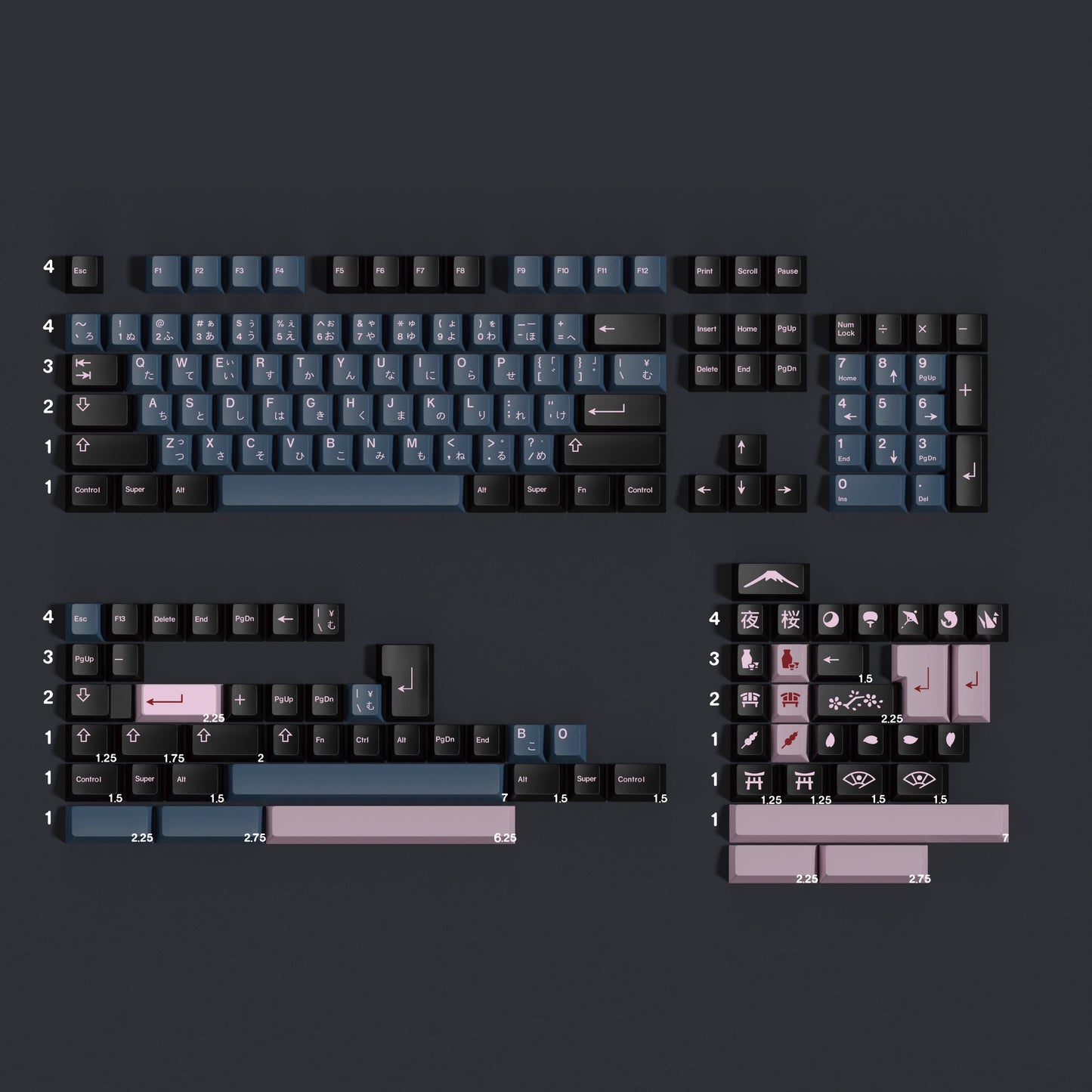JTK Night Sakura Keycap Set, Cherry Profile, Dye Sub PBT