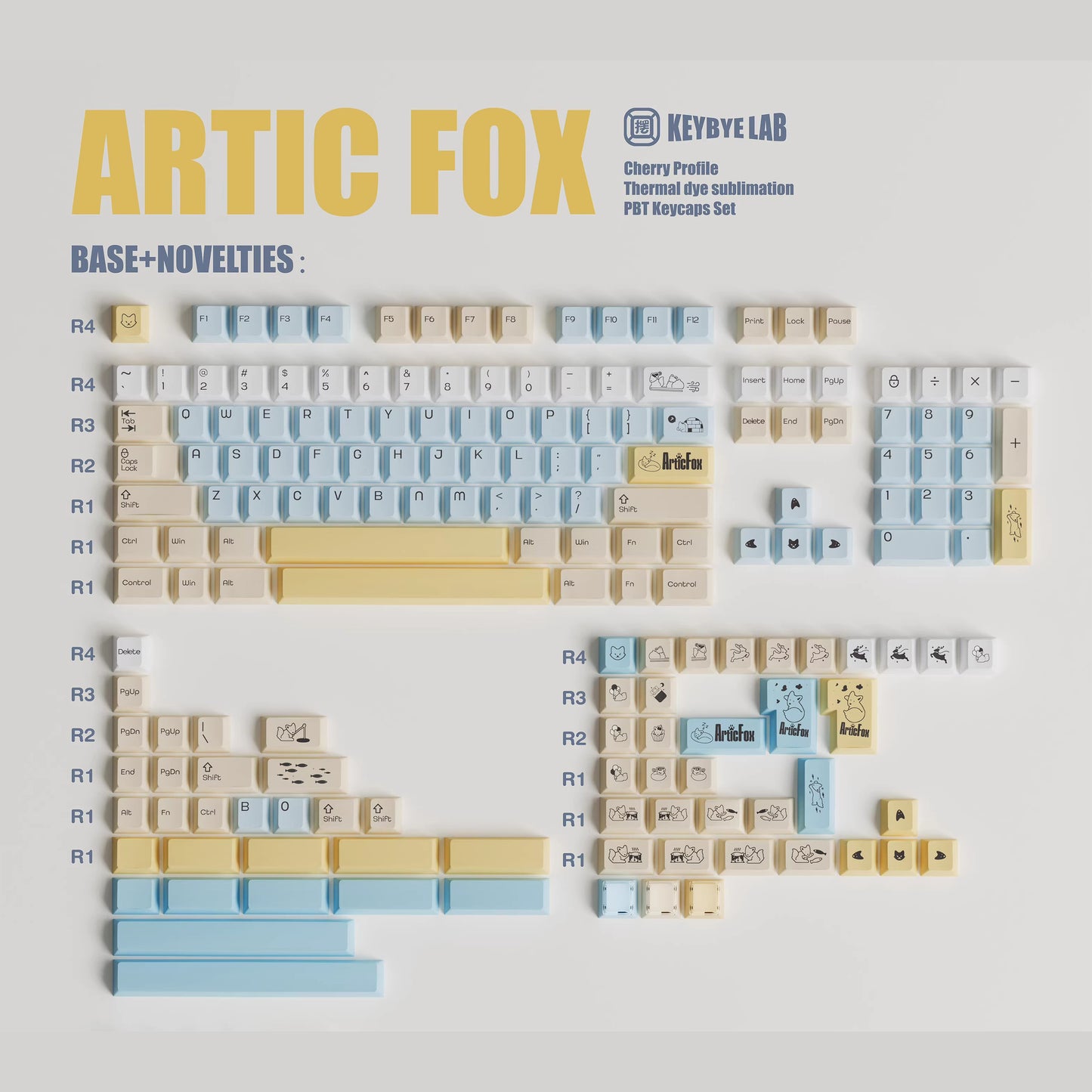 Arctic Fox Cute Keycap Set, Cherry Profile, Dye Sub PBT