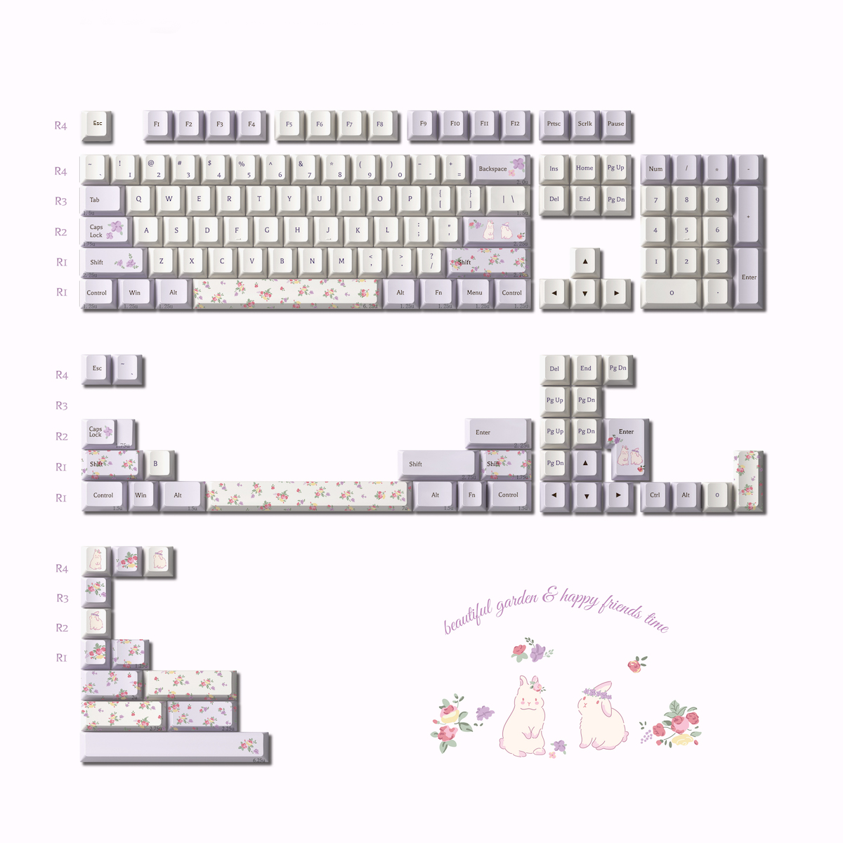Keyria Labs Bunny Land Cute Keycap Set, Cherry Profile, Dye Sub PBT Key Cap