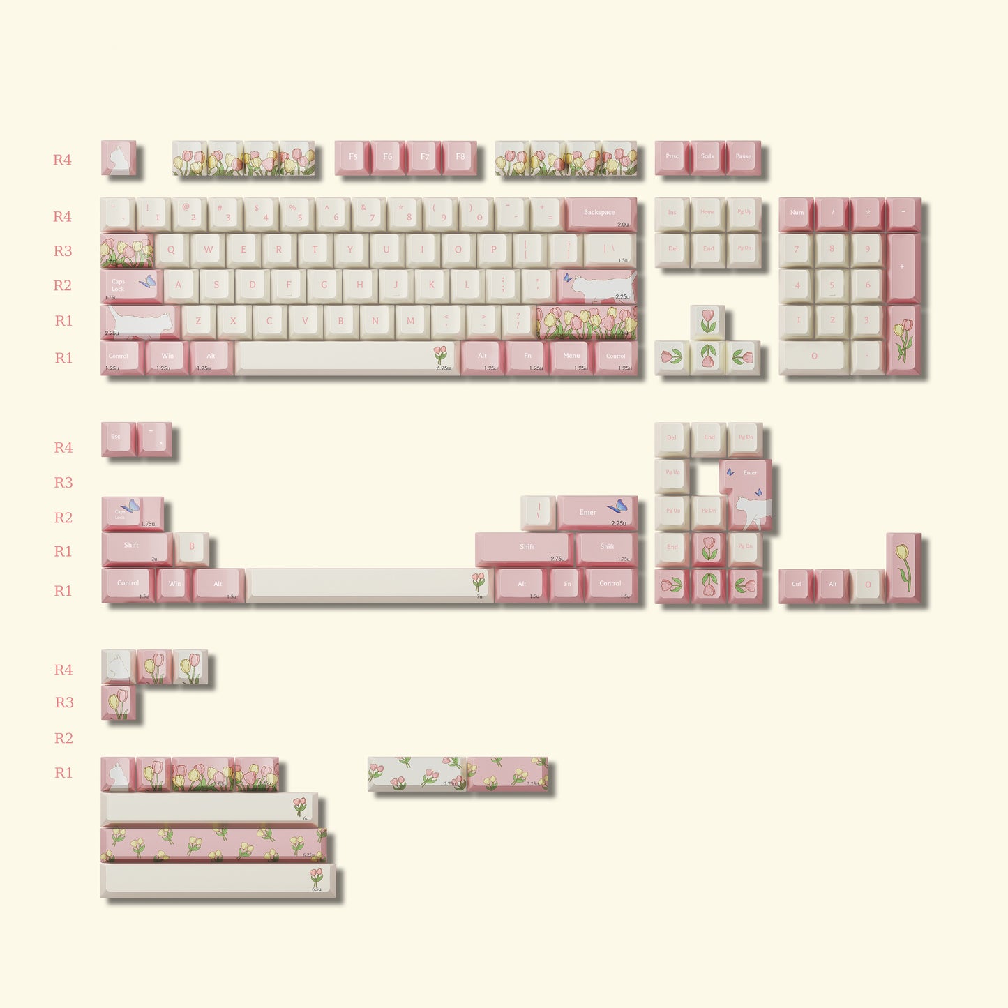 Tulip & Cat Keycap Set, Cherry Profile, Dye Sub PBT Key Cap