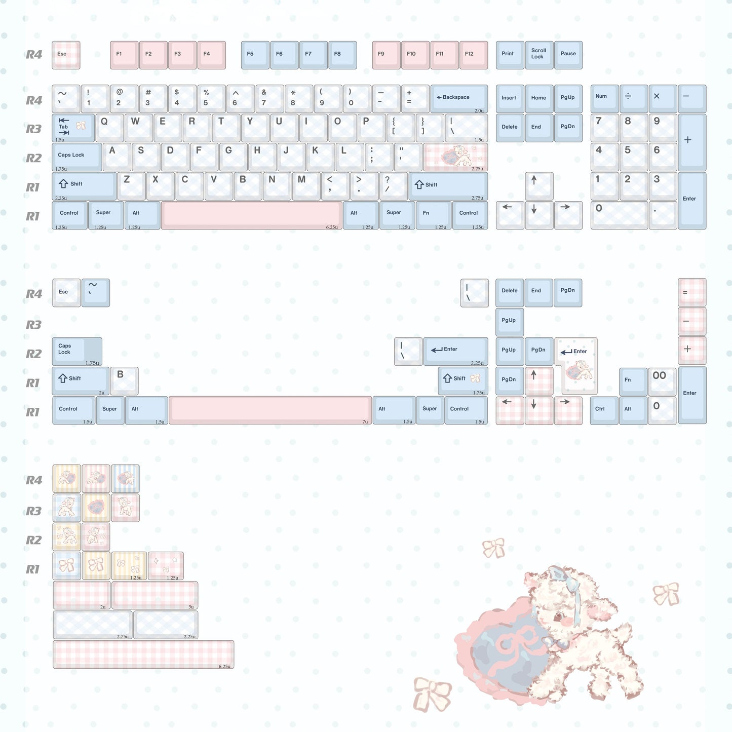 Keyria Labs Little Lamb Dream Keycap Set, Cherry Profile, Dye Sub PBT Cute Key Cap