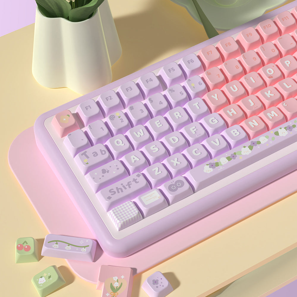 Lily of the Valley (Pink/Purple) Cute Keycap Set, MDA/Cherry Profile, PBT Dye Sub Key Cap