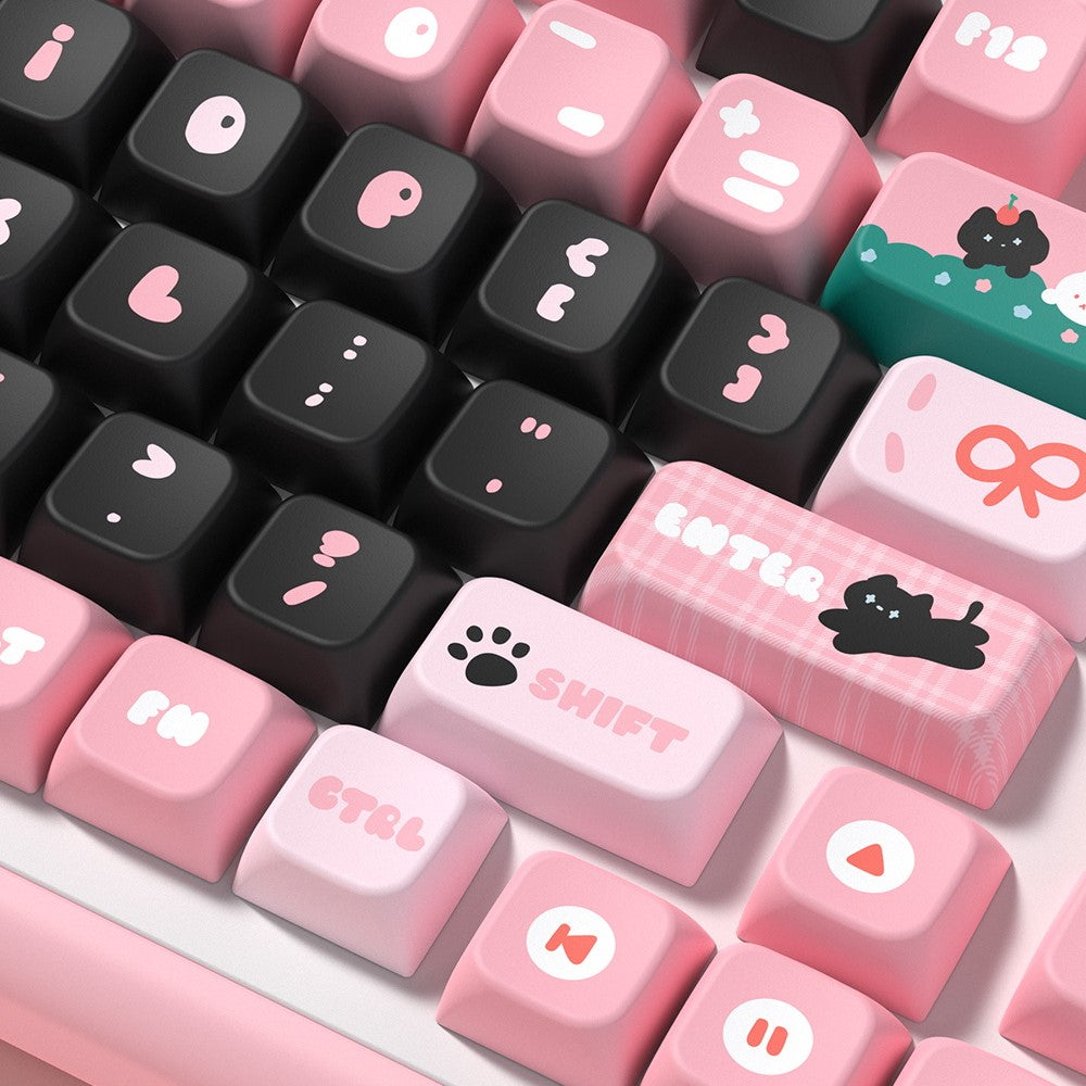 Little Black Cat (Pink) Cute Keycap Set, MDA Profile, PBT Dye Sub Key Cap