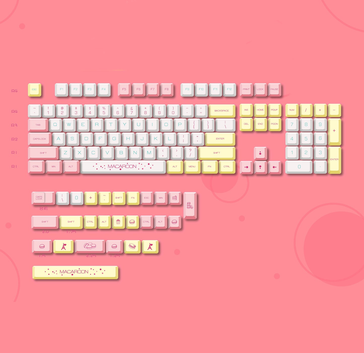 Macaron Keycap Set, XDA Profile, PBT Dye Sub Key Cap