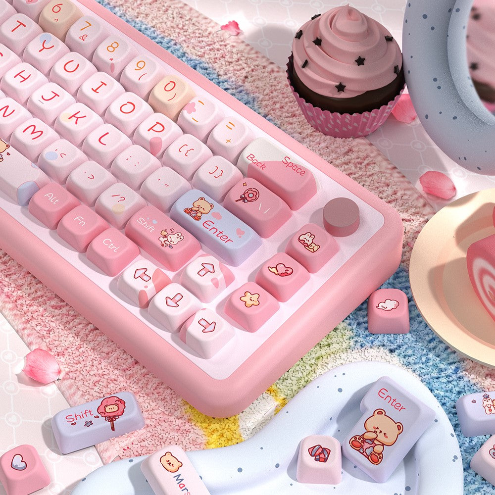Marshmallow (Pink) Cute Keycap Set, SCA Profile, PBT Dye Sub Key Cap