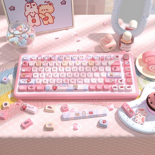 Marshmallow (Pink) Cute Keycap Set, SCA Profile, PBT Dye Sub Key Cap