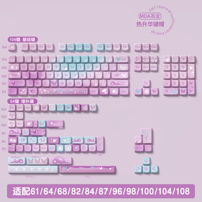 Dream Butterfly (Purple) Cute Keycap Set, MDA/Cherry Profile, PBT Dye Sub Key Cap