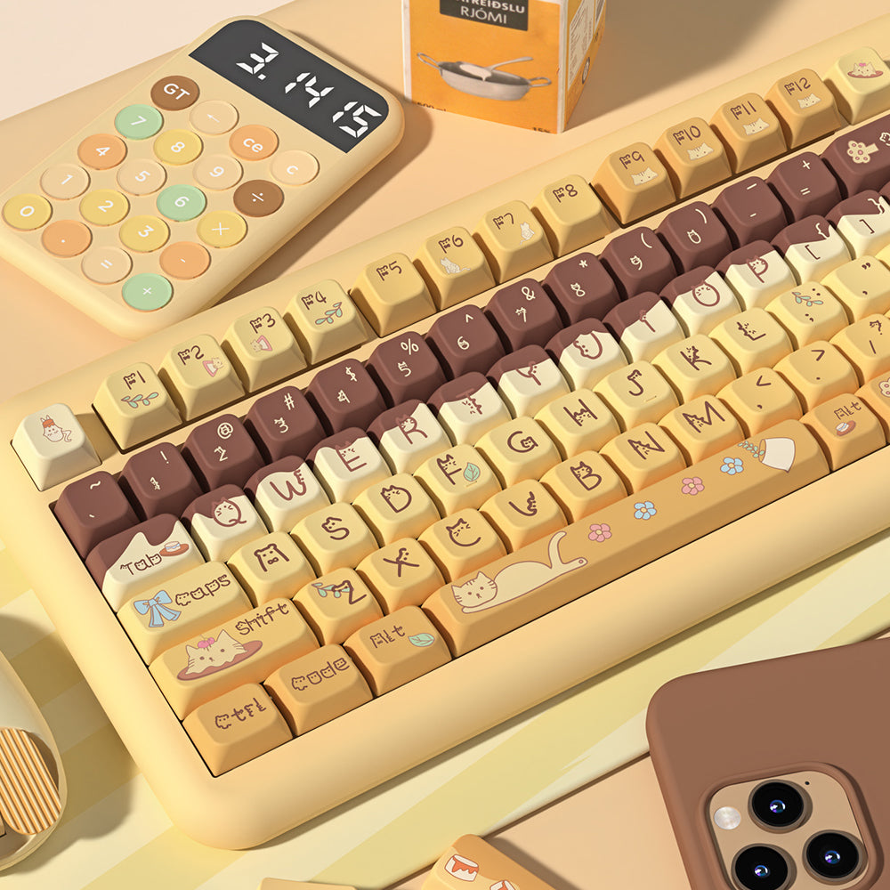 Pudding (Brown/Yellow) Cute Keycap Set, MDA Profile, PBT Dye Sub Key Cap