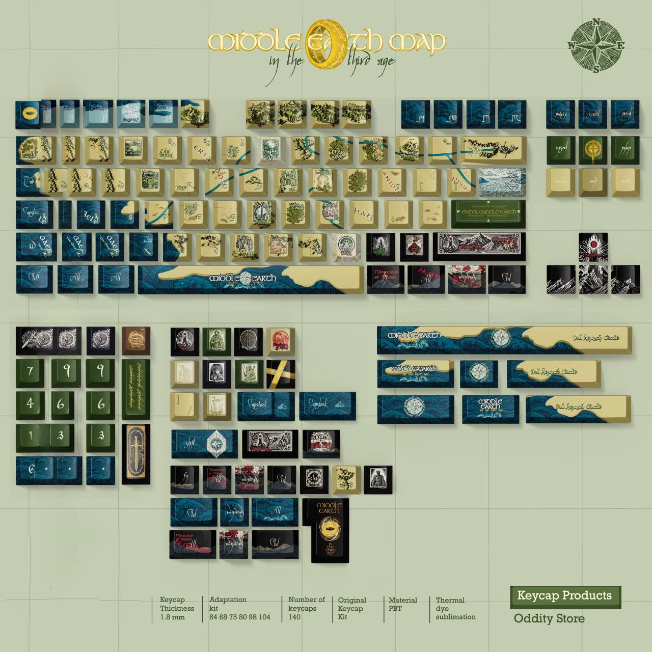 Middle Earth Keycap Set, Cherry Profile, Dye Sub PBT Key Cap