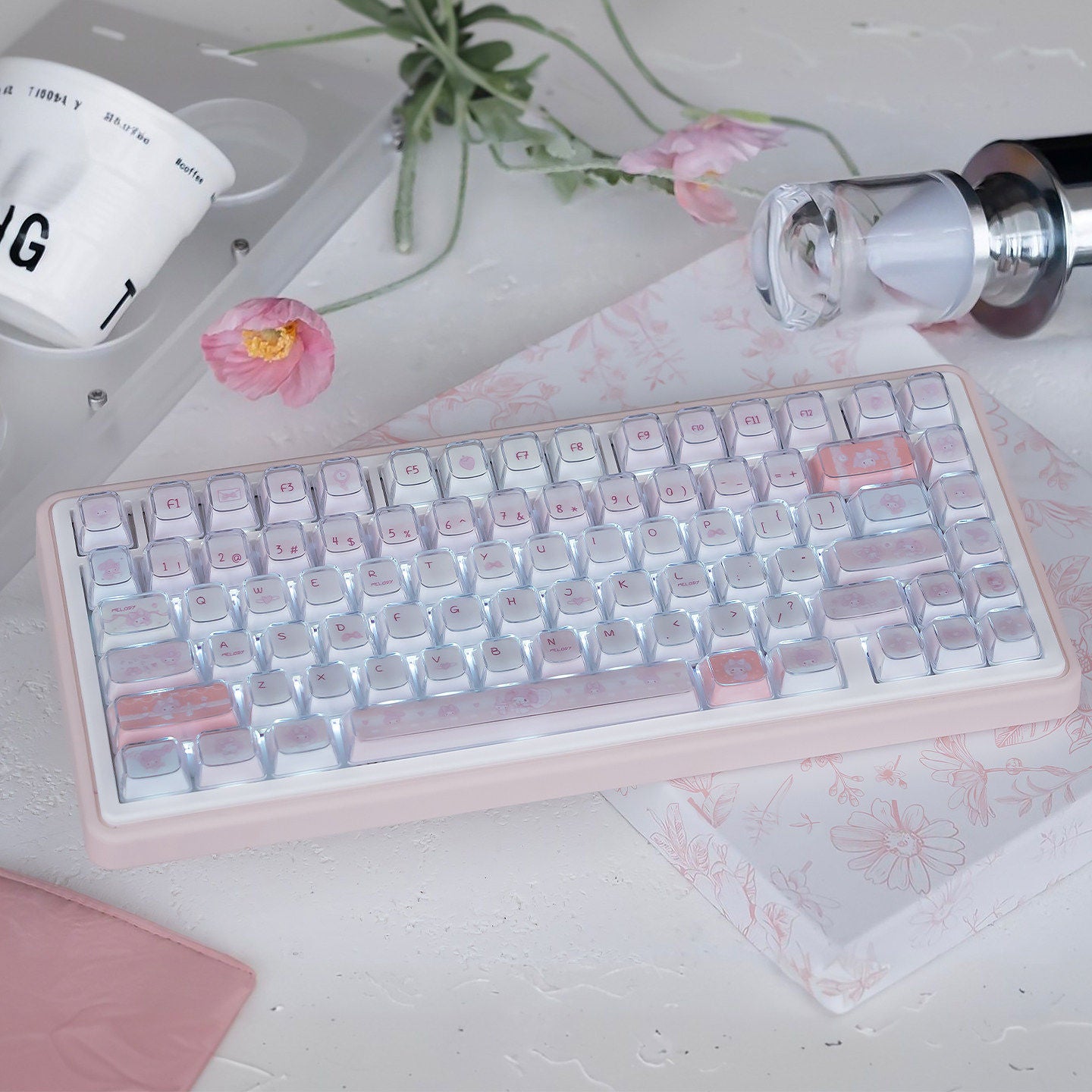 URE My Melody Cute Crystal Jelly Keycap Set, KDA Profile, Dye Sub PBT + PC
