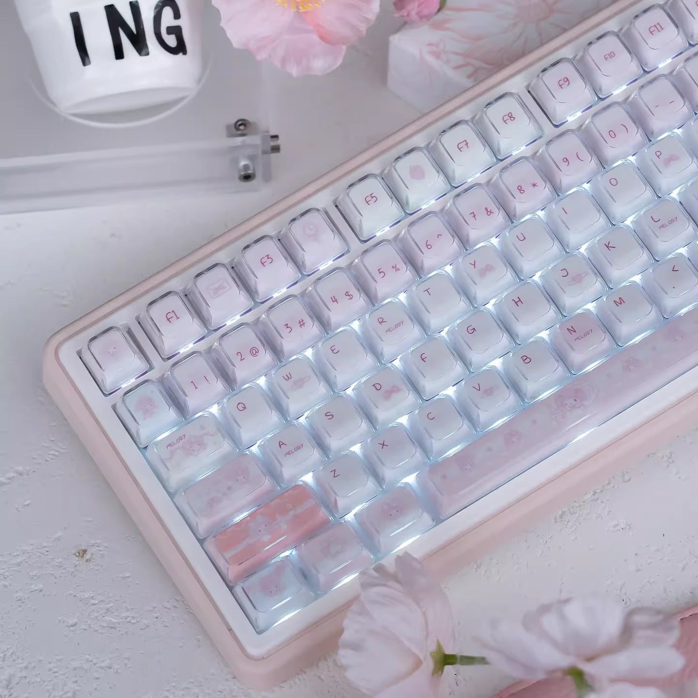 URE My Melody Cute Crystal Jelly Keycap Set, KDA Profile, Dye Sub PBT + PC