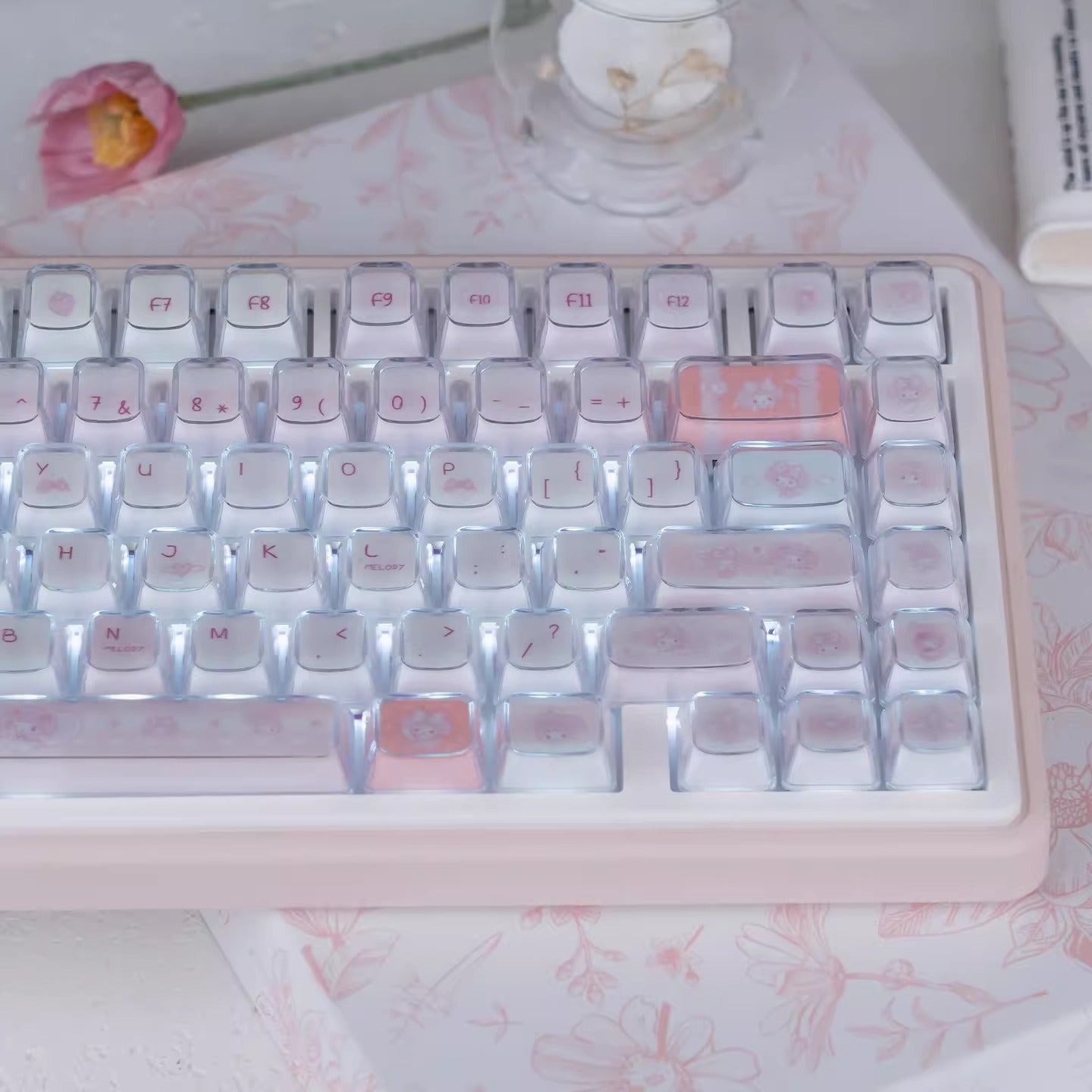 URE My Melody Cute Crystal Jelly Keycap Set, KDA Profile, Dye Sub PBT + PC