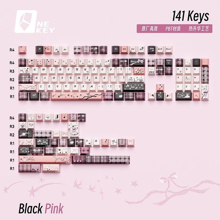 NEKEY Black Pink Cute Keycap Set, Cherry Profile, Dye Sub PBT