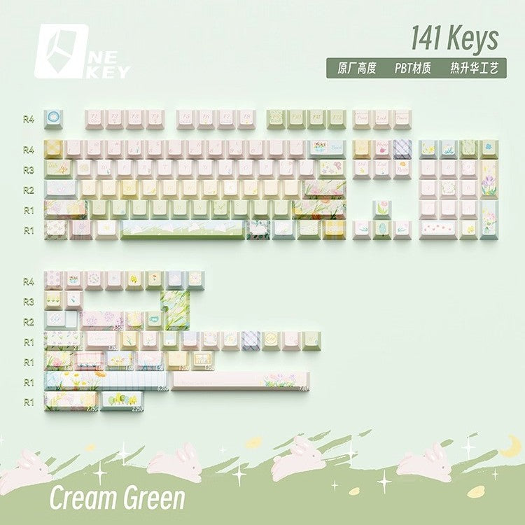 NEKEY Cream Green Cute Keycap Set, Cherry Profile, Dye Sub PBT