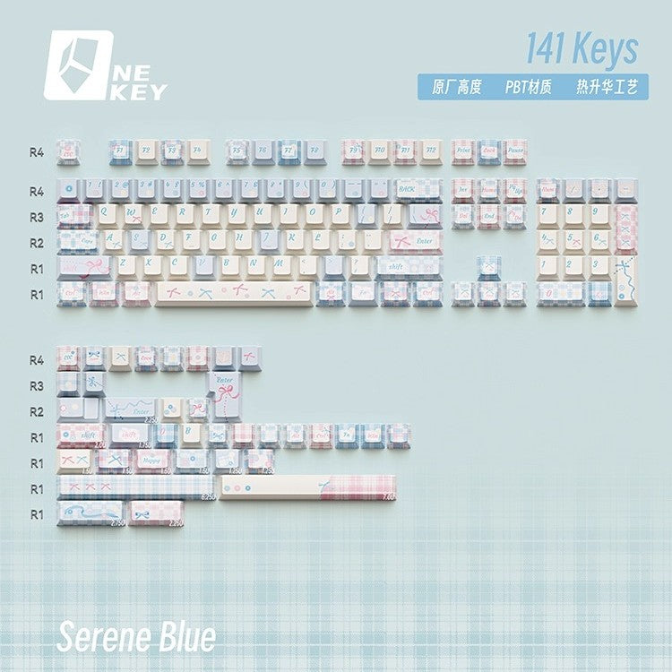NEKEY Serene Blue Cute Keycap Set, Cherry Profile, Dye Sub PBT