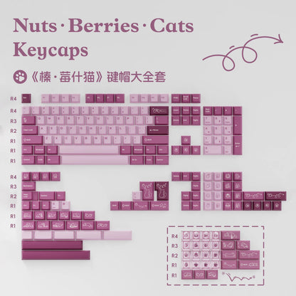 Nut Berries Cat Cute Keycap Set, Cherry Profile, Dye Sub PBT + PC Transparent Key Cap