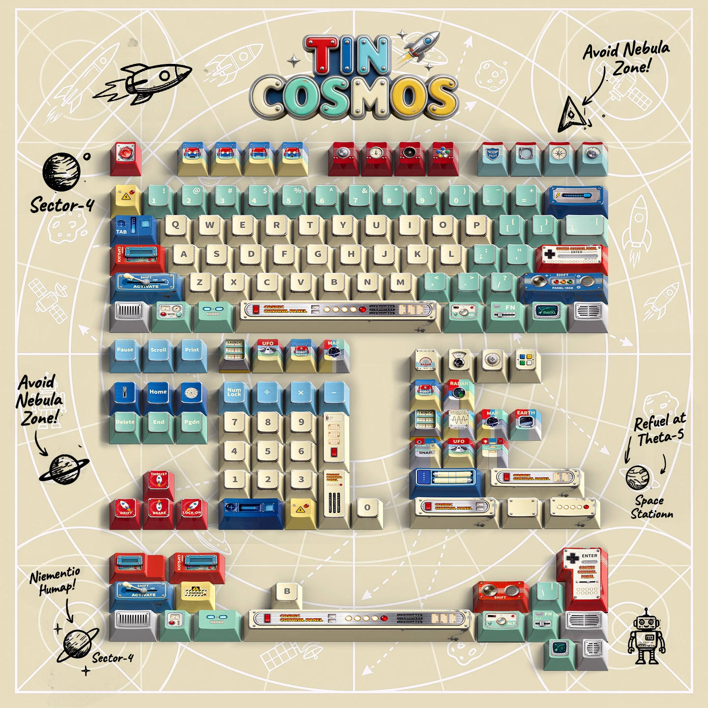 Tin Cosmos Keycap Set, Cherry Profile, Dye Sub PBT Key Cap