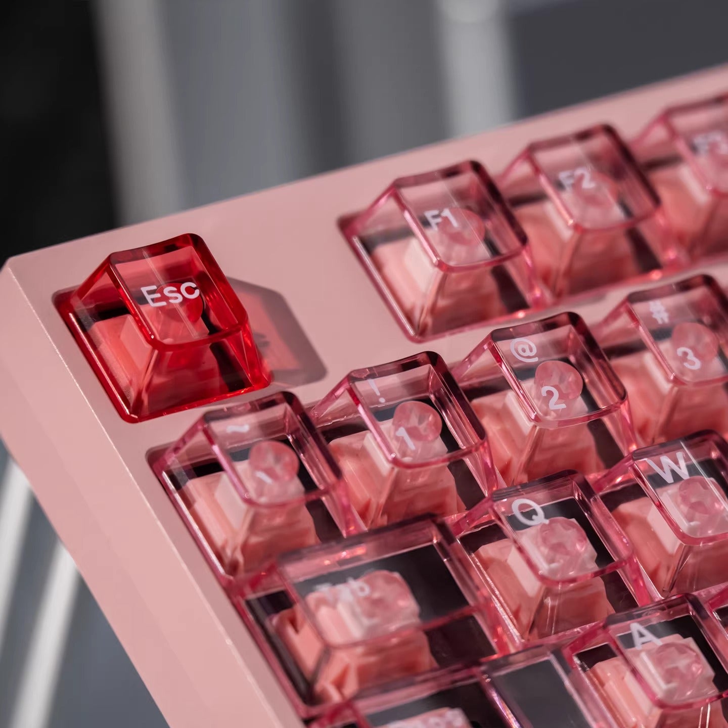 Pink Transparent Keycap Set, Cherry Profile, Dye Sub PBT