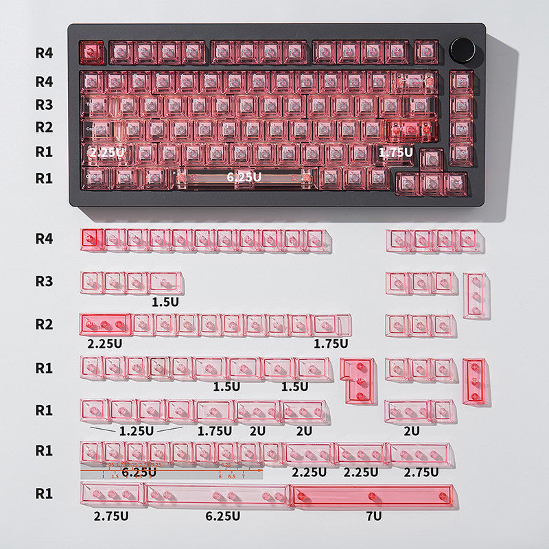 Pink Transparent Keycap Set, Cherry Profile, Dye Sub PBT