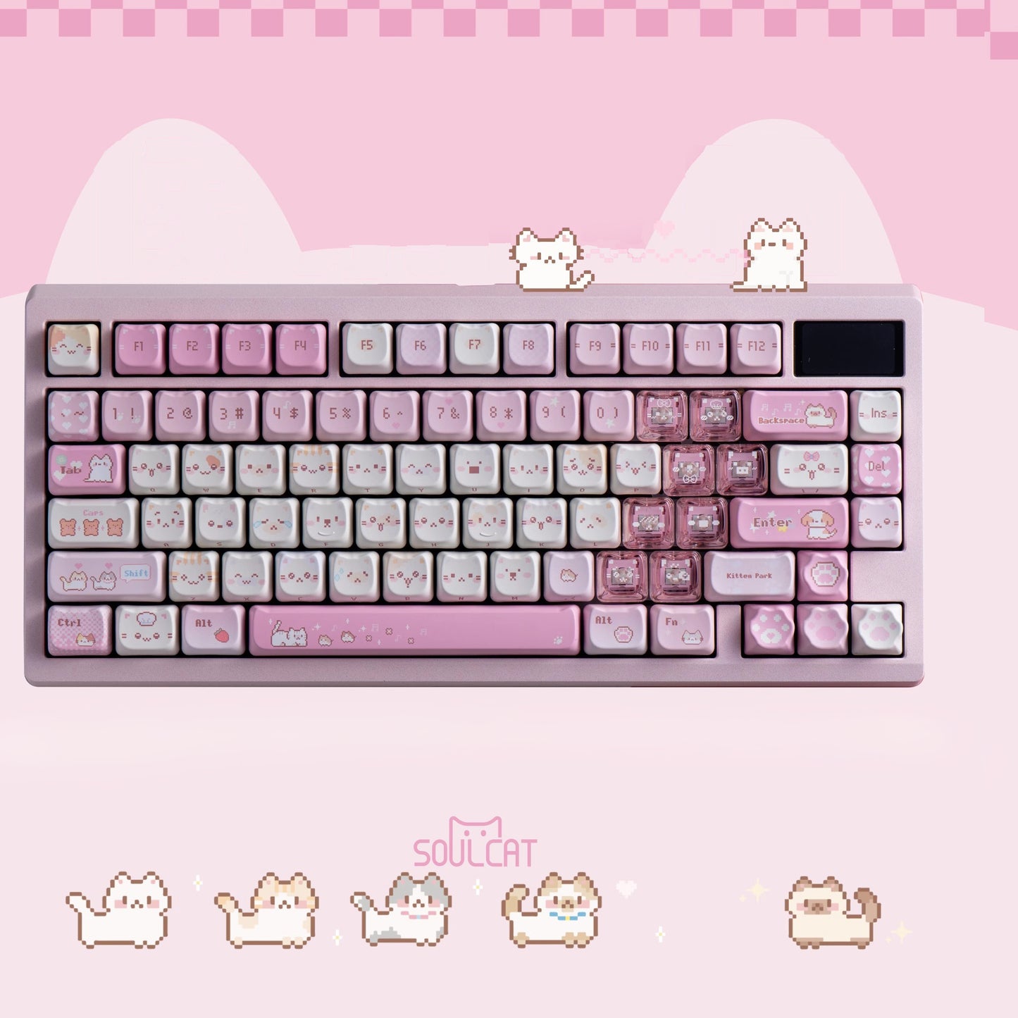 Soulcat Pixel Meow Keycap Set, Cherry Profile, Dye Sub PBT + PC Transparent