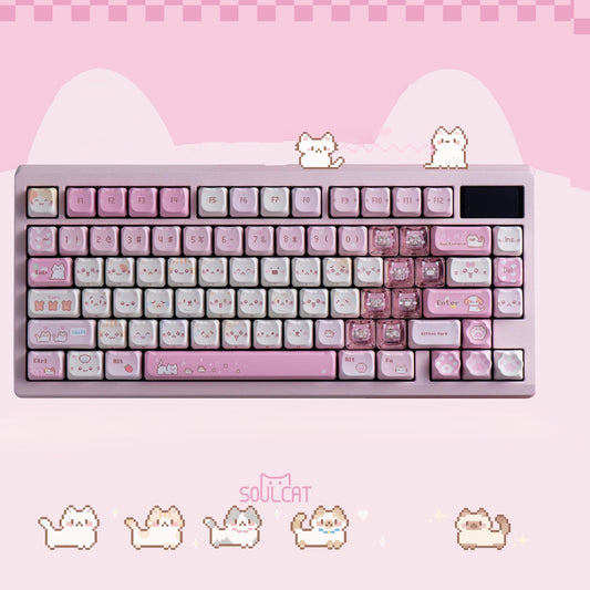 Soulcat Pixel Meow Keycap Set, Cherry Profile, Dye Sub PBT + PC Transparent
