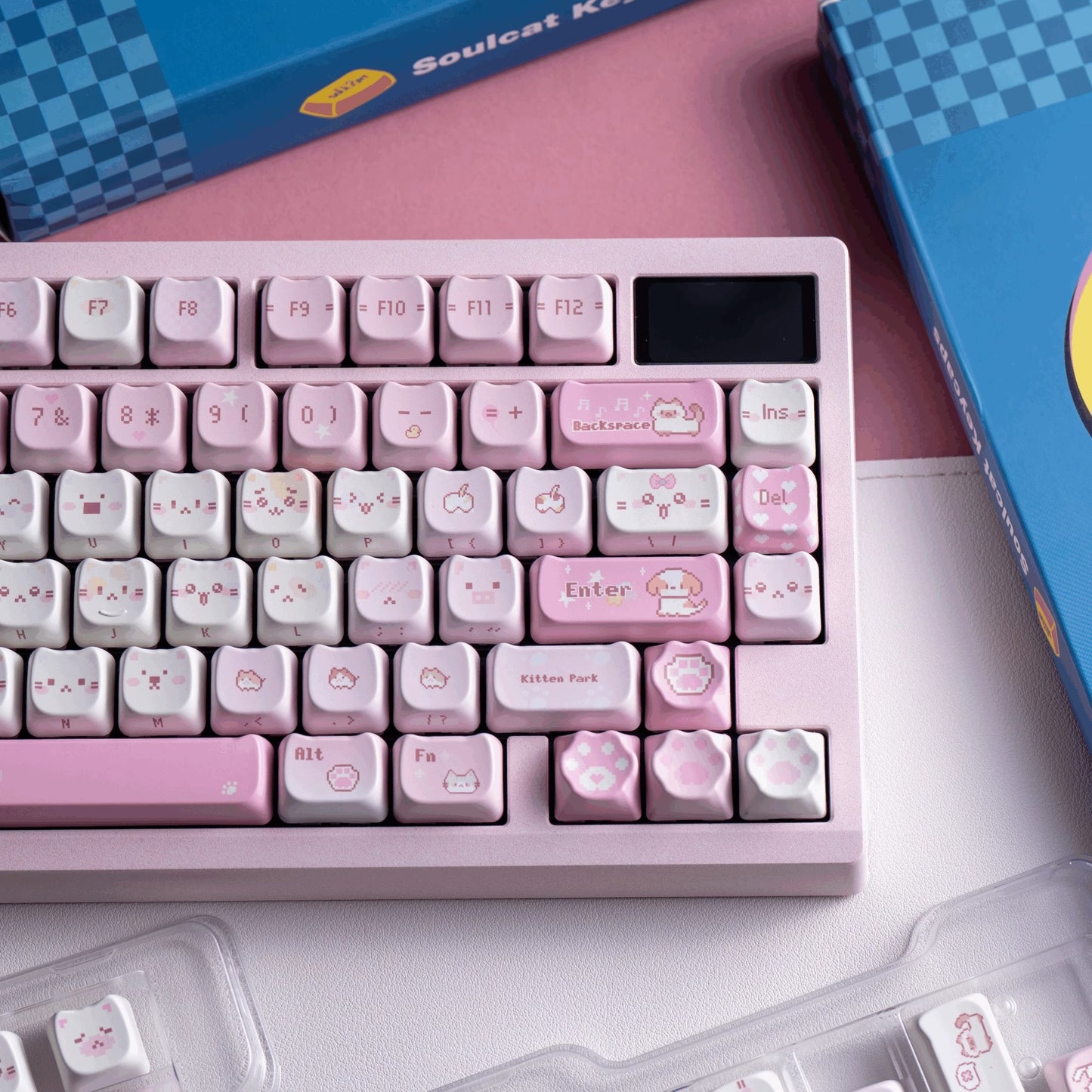 Soulcat Pixel Meow Keycap Set, Cherry Profile, Dye Sub PBT + PC Transparent
