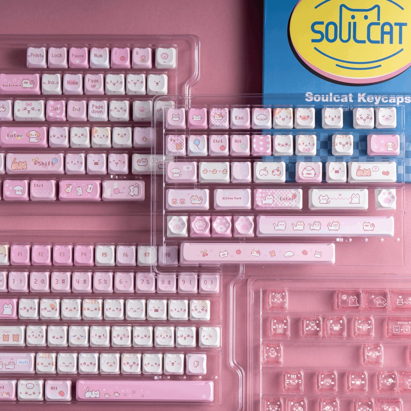Soulcat Pixel Meow Keycap Set, Cherry Profile, Dye Sub PBT + PC Transparent