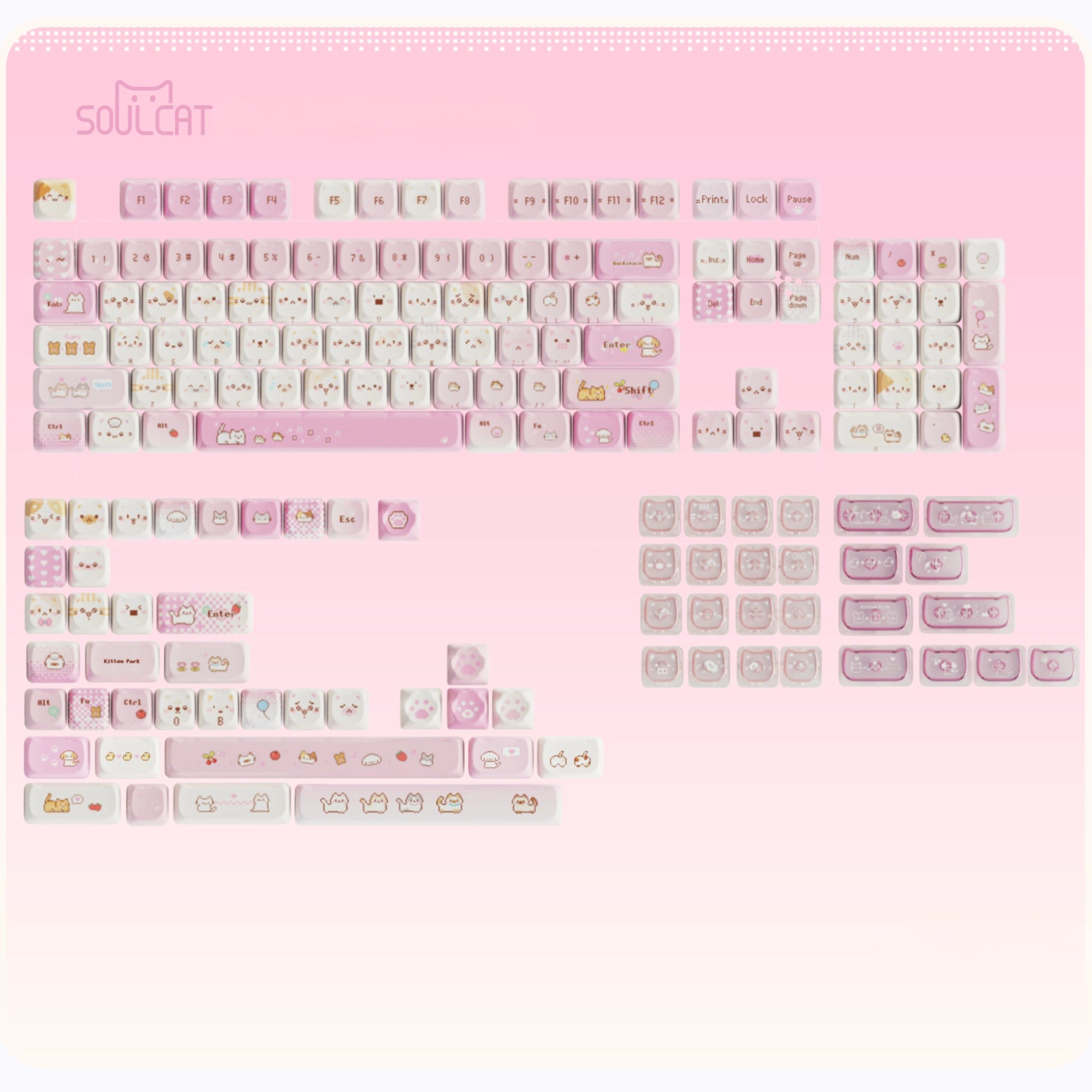ソルプロMeow1577 Soulcat Pixel Meow Keycap Set, Cherry Profile, Dye Sub PBT + PC