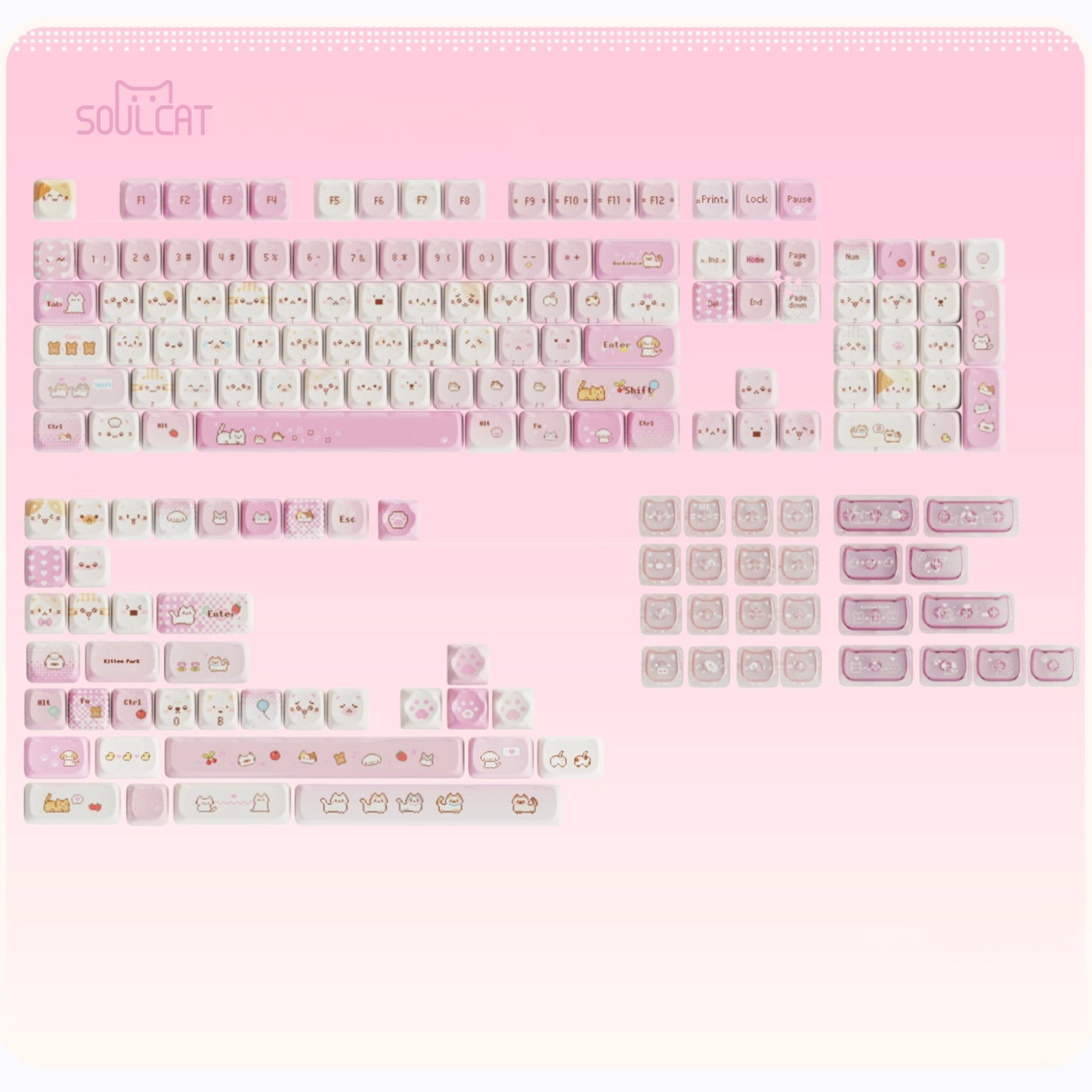 Soulcat Pixel Meow Keycap Set, Cherry Profile, Dye Sub PBT + PC Transparent