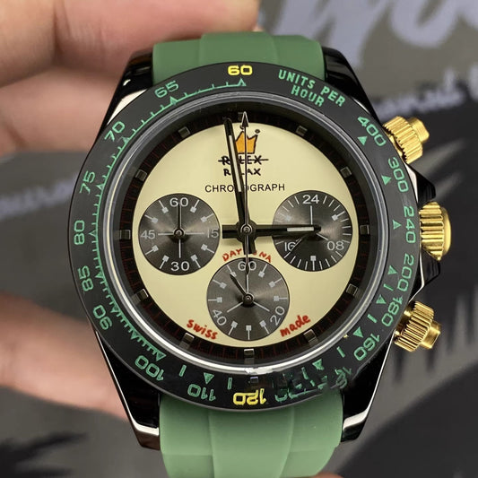 Relax Watch Mod (Green) - Chronograph / Steel Case