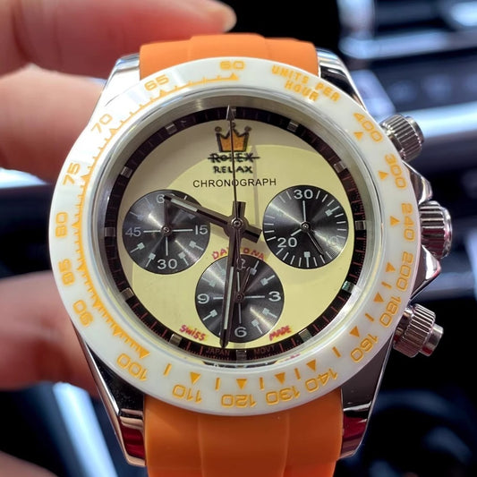 Relax Watch Mod (Orange) - Chronograph / Steel Case