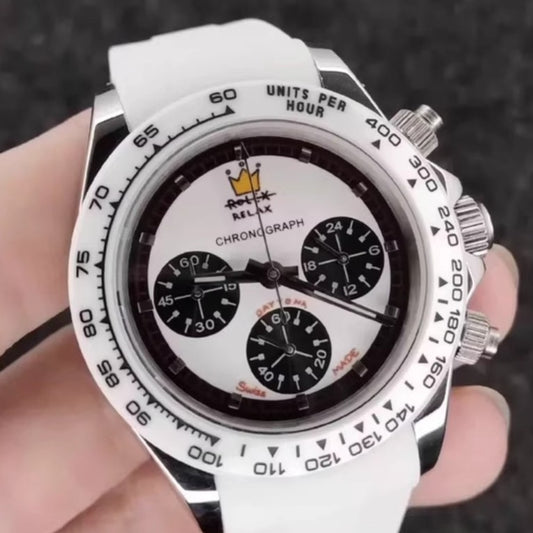 Relax Watch Mod (White) - Chronograph / Steel Case