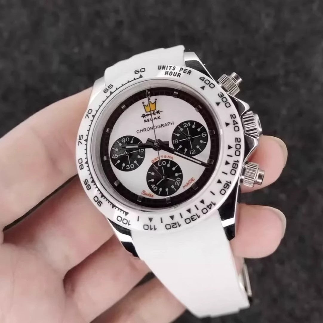 Relax Watch Mod (White) - Chronograph / Steel Case