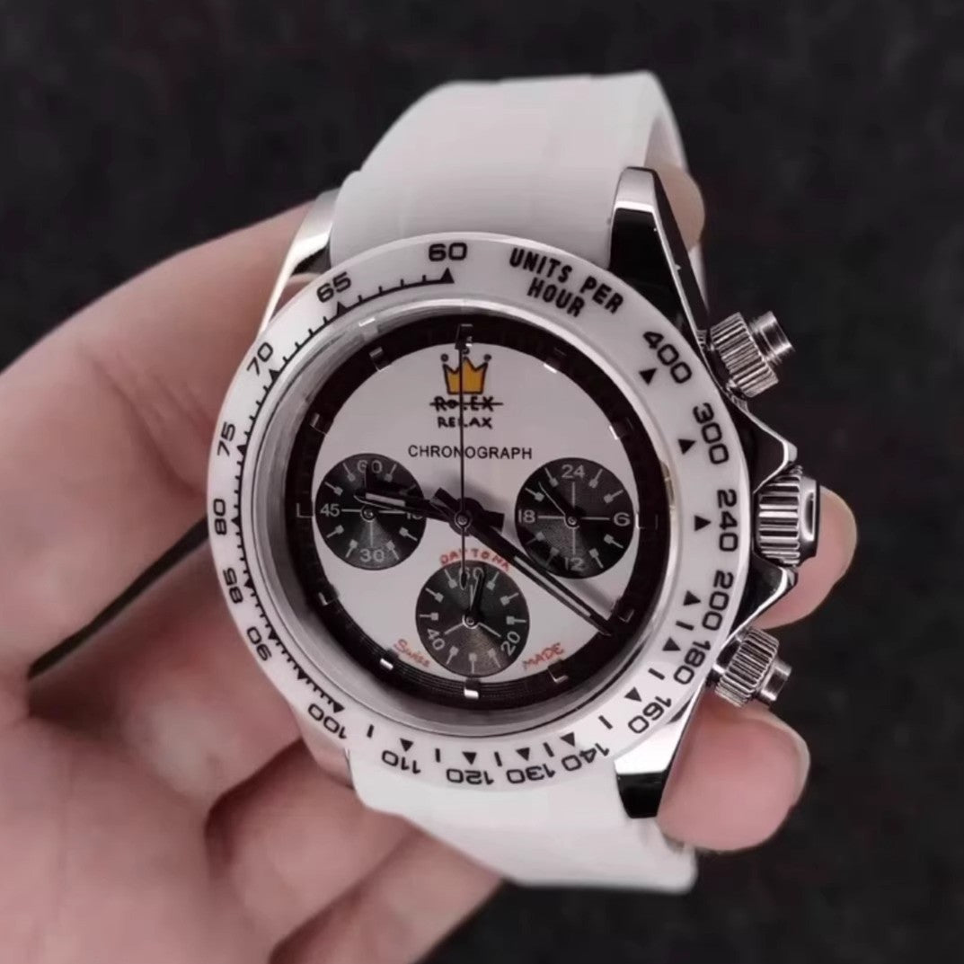 Relax Watch Mod (White) - Chronograph / Steel Case