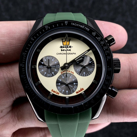 Relax Watch Mod (Black/Green) - Chronograph / Steel Case