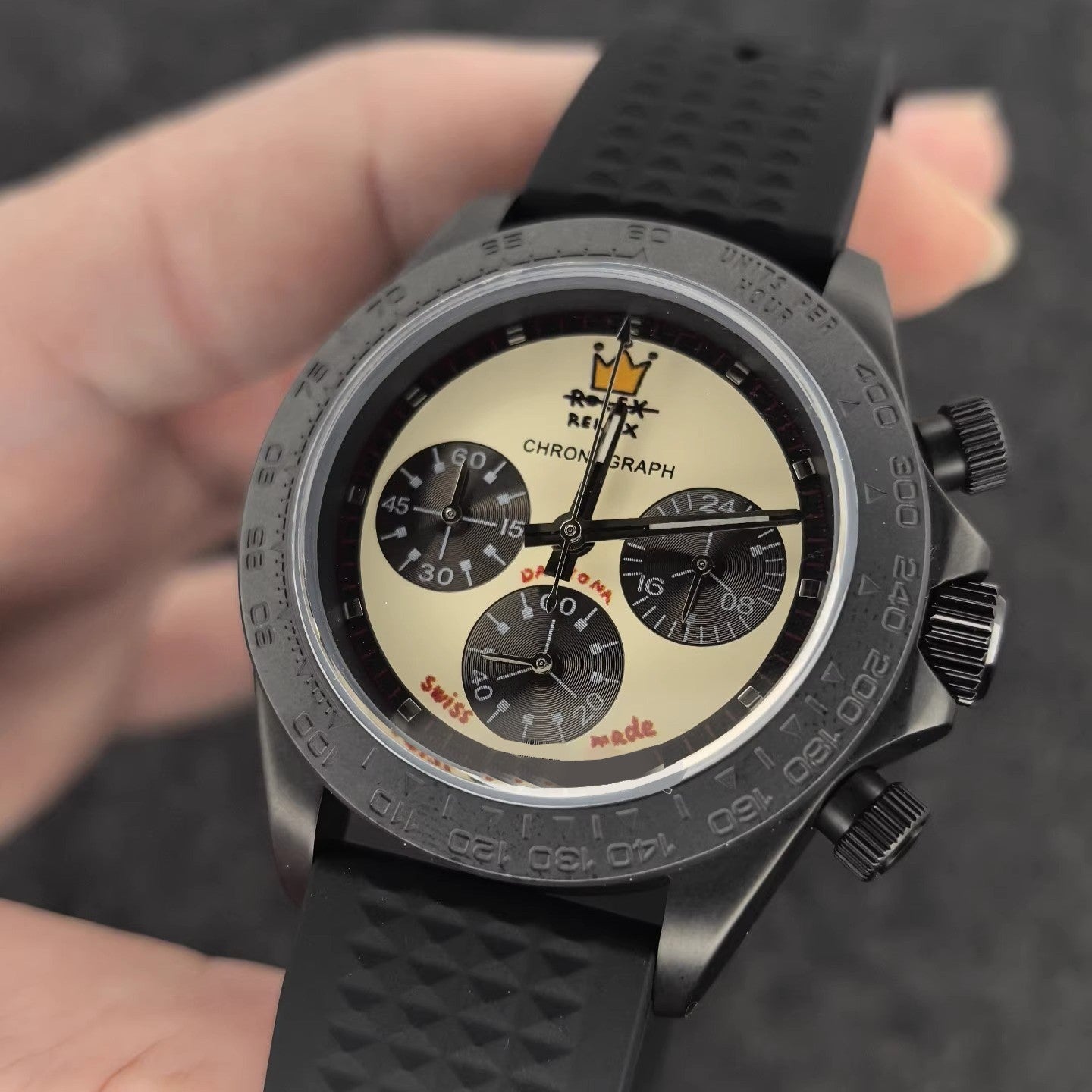 Relax Watch Mod (Graphite Black) - Chronograph / Steel Case