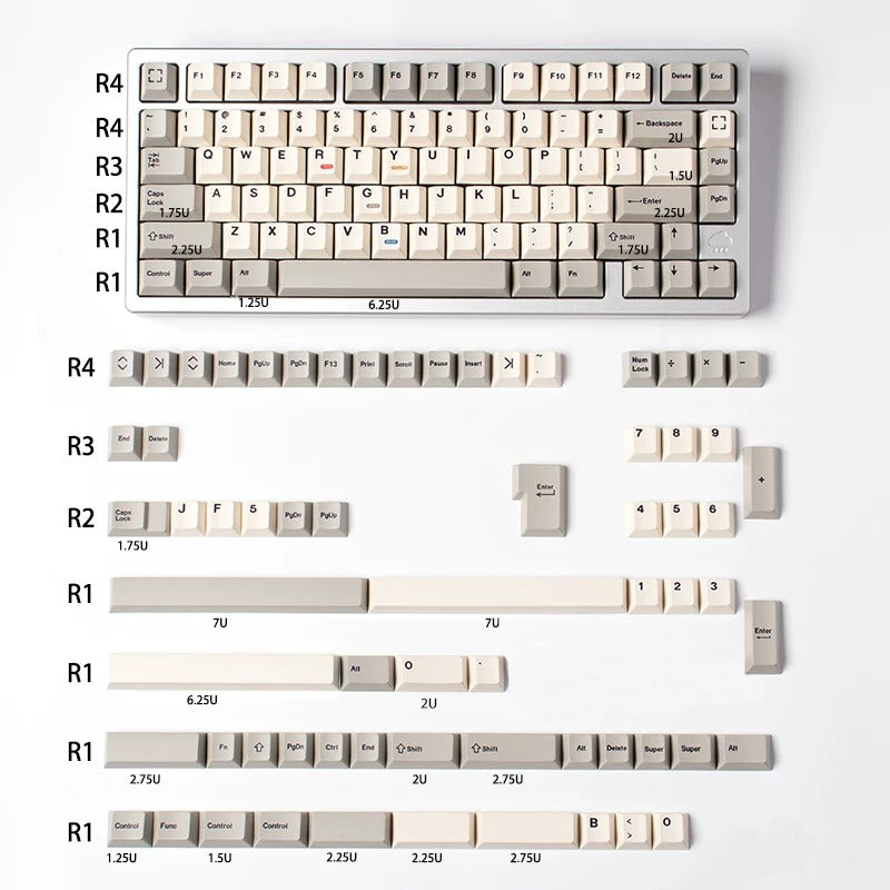 Retro Beige 100 Keycap Set Cherry Profile, Dye Sub PBT Key Cap