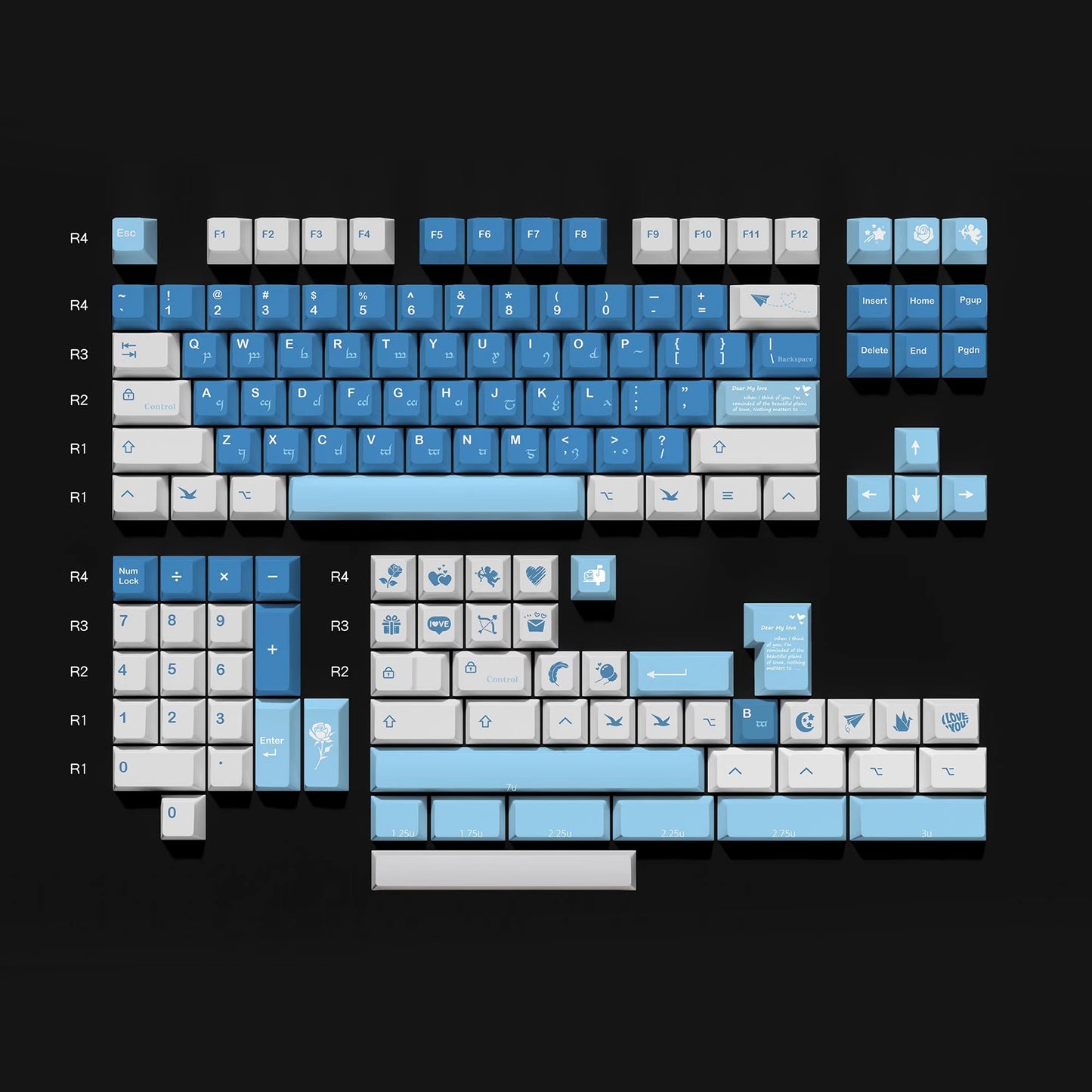 Sea Mist Love Letter Keycap Set, Cherry Profile, Dye Sub PBT