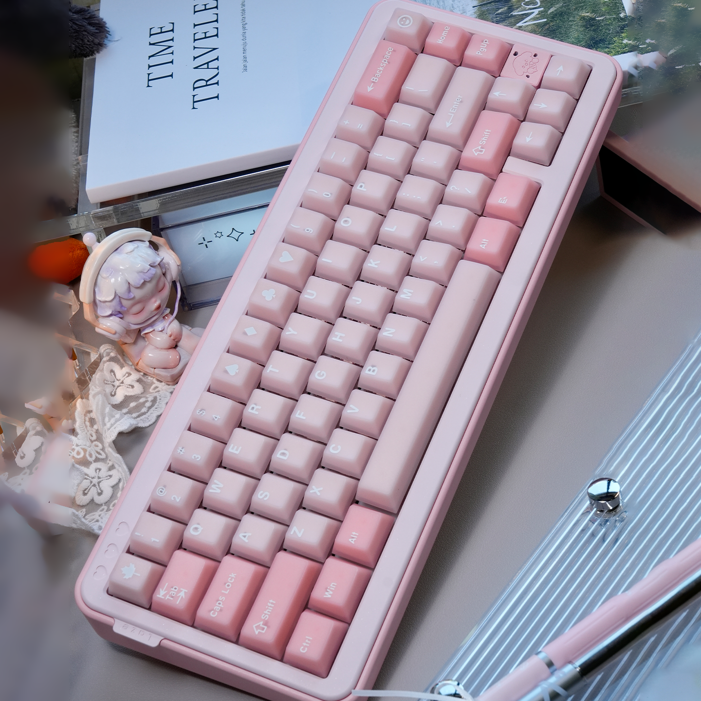 Sakura Jade Semi-transparent Keycap Set, Cherry Profile, Double Shot PBT + Transparent PC Keycap